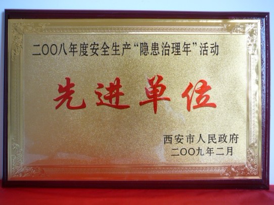 2009年2月，被西安市人民政府评为2008年度清静生产“隐患治理年”活动先进单位